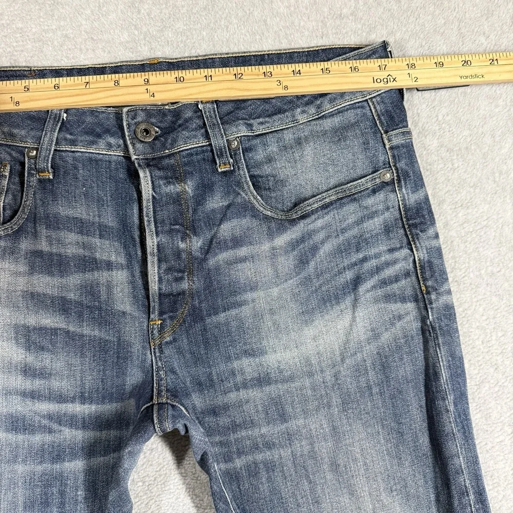 G Star RAW Jeans Men 33x32 Blue‎ 3301 Slim CRAZY WASH Stretch Denim Aged Look